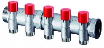 Коллектор распред. запорно-балансир. 1"x4 вых. (М24x19), со шкалой откр. клапана, 50 мм FAR