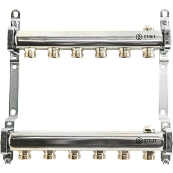 Коллекторная группа распределительная нерегулируемая 1" с 7 выходами Евроконус 3/4", STOUT