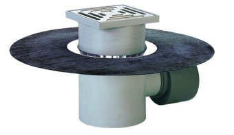 Трап горизонтальный DN75/110 (решетка 147x147), 1.5 л/с, гидроизоляционное полтно, пластиковый подрамник, HL