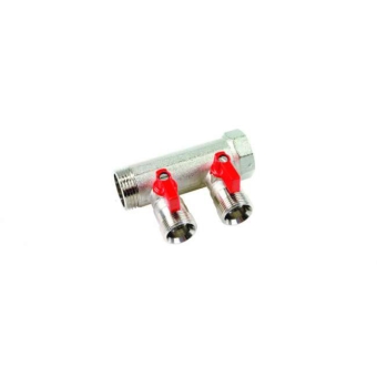 Коллектор 3/4" с красными шар.кран., 3/4"НР под евроконус, 3/4" - 3xEK14,16,18,20, Henco