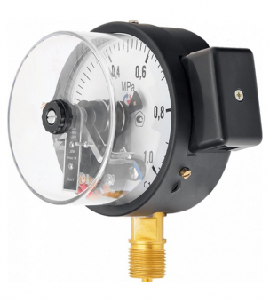 Манометр с поверкой тип ТМ-510Р.05, 0..1МПа,G1/2(снизу),100мм,кл.1,5,с электроконт.прист.,Росма