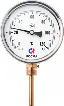 Термометр биметалл. БТ-52.211, (0 - 100°C), G1/2(снизу), 100 мм, шток 100 мм, кл. 1,5, Росма