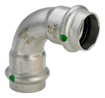 Угол 90° двухраструбный, 22х22 нержавеющая сталь, Viega