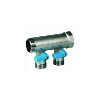 Коллектор 3/4" с синими шар.кран., 3/4"НР под евроконус, 3/4" - 3xEK14,16,18,20, Henco