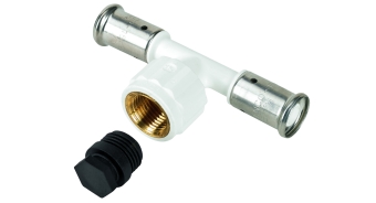 Тройник ВР 26x1/2"х26 с заглушкой, PVDF, Henco