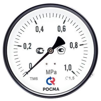 Манометр с поверкой тип TM-310T.00, 0..1,6МПа, G1/4(сзади), 63 мм, кл.2,5, корпус-сталь, Росма
