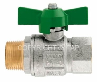 Кран шаровой для воды Вр*Вр 1/2" полный проход, бабочка, (латунь) "379 GREEN" ITAP